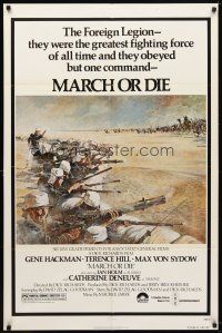 7b540 MARCH OR DIE 1sh '76 Gene Hackman, Terence Hill, art of French Foreign Legion by Tom Jung!