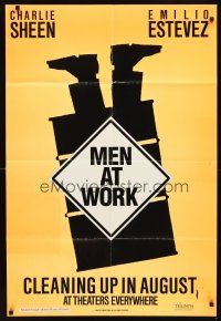 7b552 MEN AT WORK teaser 1sh '90 garbage men brothers Charlie Sheen & Emilio Estevez!