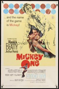 7b554 MICKEY ONE 1sh '65 artwork of Warren Beatty, the name of the game is Mickey!