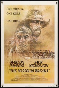 7b565 MISSOURI BREAKS 1sh '76 art of Marlon Brando & Jack Nicholson by Bob Peak!