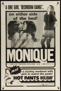 7b571 MONIQUE/HOT PANTS HOLIDAY 1sh '70s sexy lesbian sexploitation double-bill!