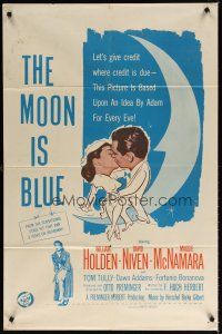 7b578 MOON IS BLUE 1sh '53 William Holden, Maggie McNamara is a virgin, directed by Preminger!