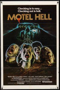 7b586 MOTEL HELL int'l 1sh '80 wild horror art, checking in is easy...checking out is hell!
