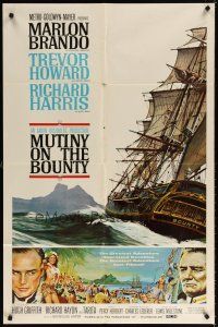 7b597 MUTINY ON THE BOUNTY style B 1sh '62 Marlon Brando, cool seafaring art of ship by Smith!
