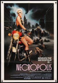 7b610 NECROPOLIS 1sh '86 art of sexy LeeAnne Baker on motorcycle w/zombies!