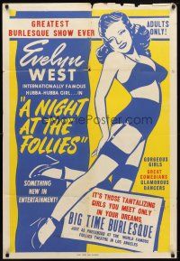 7b617 NIGHT AT THE FOLLIES 1sh '47 Evelyn 'Treasure Chest' West, burlesque, sexy artwork!