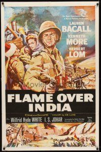 7b625 NORTH WEST FRONTIER 1sh '60 sexy Lauren Bacall & soldier Kenneth More, Flame Over India!