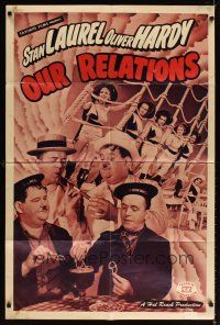 7b639 OUR RELATIONS 1sh R48 great images of Stan Laurel & Oliver Hardy!