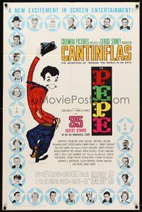 7b656 PEPE 1sh '61 cool art of Cantinflas, plus photos of 35 all-star cast members!