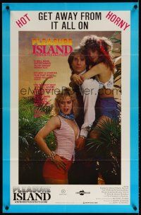 7b670 PLEASURE ISLAND video/theatrical 1sh '85 get away from it all with hot and horny babes!
