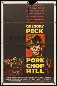 7b673 PORK CHOP HILL 1sh '59 Lewis Milestone directed, art of Korean War soldier Gregory Peck!