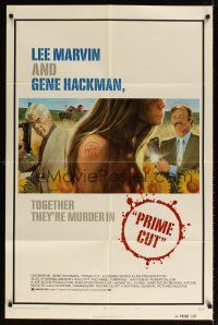 7b684 PRIME CUT style A 1sh '72 Lee Marvin w/machine gun, Gene Hackman w/cleaver, Jung art!