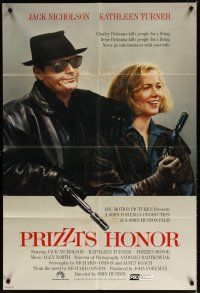 7b694 PRIZZI'S HONOR int'l 1sh '85 cool art of Jack Nicholson & Kathleen Turner w/guns!