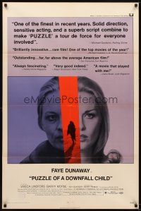 7b700 PUZZLE OF A DOWNFALL CHILD 1sh '71 Faye Dunaway, Viveca Lindfors, Roy Scheider