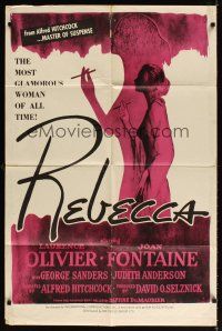 7b710 REBECCA 1sh R60s Alfred Hitchcock, Laurence Olivier & Joan Fontaine!