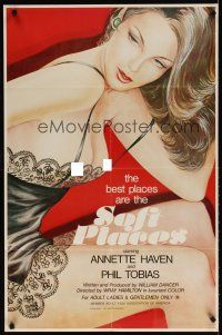 7b799 SOFT PLACES 1sh '77 cool Villagran artwork of sexy Annette Haven in skimpy lingerie!