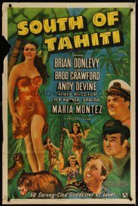 7b808 SOUTH OF TAHITI 1sh '41 artwork of Brian Donlevy & sexy tropical Maria Montez!