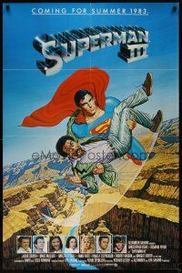 7b849 SUPERMAN III advance 1sh '83 art of Christopher Reeve flying with Richard Pryor by Salk!