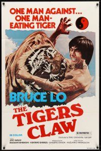 7b891 TIGERS CLAW 1sh '76 Bruce Lo, wild image of man fighting tiger!