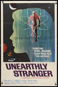 7b924 UNEARTHLY STRANGER 1sh '64 cool art of weird macabre unseen thing out of time & space!