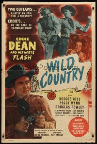 7b965 WILD COUNTRY 1sh '47 cool artwork of cowboy Eddie Dean on a killer's trail!