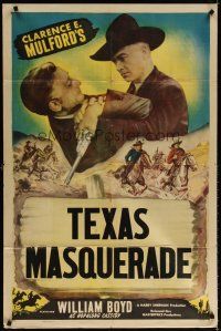 7b968 HOPALONG CASSIDY style B stock 1sh '50s great image of Boyd as Hopalong, Texas Masquerade!