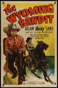 7b983 WYOMING BANDIT 1sh '49 cowboy Allan Rocky Lane w/guns & riding his stallion Black Jack!