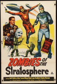 7b998 ZOMBIES OF THE STRATOSPHERE 1sh '52 great artwork image of aliens with guns!
