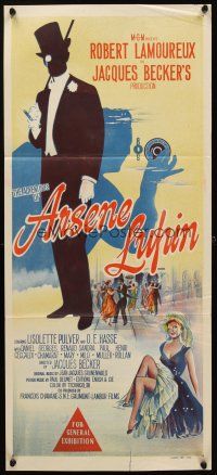 7c426 ADVENTURES OF ARSENE LUPIN Aust daybill '57 cool safe-cracking artwork & sexy French babe!