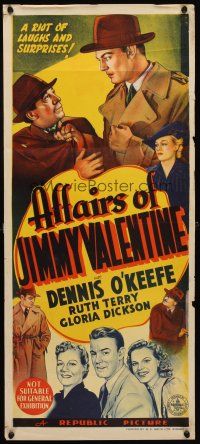 7c428 AFFAIRS OF JIMMY VALENTINE Aust daybill '42 Dennis O'Keefe, Ruth Terry, stone litho art!