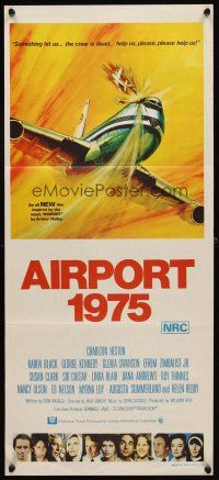 7c434 AIRPORT 1975 Aust daybill '74 Charlton Heston, Karen Black, Akimoto aviation accident art!