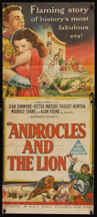 7c443 ANDROCLES & THE LION Aust daybill '52 artwork of Victor Mature holding Jean Simmons!