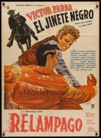 7c061 EL JINETE NEGRO Mexican poster '58 action artwork of Victor Parra as Relampago!