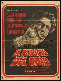 7c063 EL NEGOCIO DEL ODIO Mexican poster '72 great artwork of boxer taking a punch!