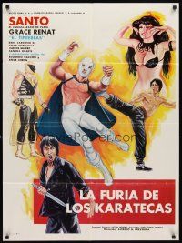 7c078 LA FURIA DE LOS KARATECAS Mexican poster '82 art of masked wrestler luchador Santos!