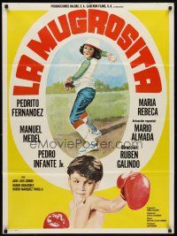 7c082 LA MUGROSITA Mexican poster '82 art of children boxing & playing baseball!