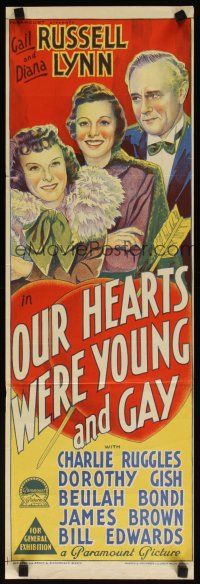 7d085 OUR HEARTS WERE YOUNG & GAY Aust daybill '44 wonderful Richardson Studio stone litho!