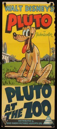 7d087 PLUTO AT THE ZOO Aust daybill '42 great stone litho of Walt Disney's Pluto the dog!