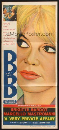 7d102 VERY PRIVATE AFFAIR Aust daybill '62 Louis Malle's Vie Privee, stone litho of Brigitte Bardot