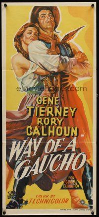 7d103 WAY OF A GAUCHO Aust daybill '52 great stone litho art of Gene Tierney & Rory Calhoun!