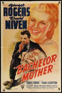 7d160 BACHELOR MOTHER 1sh '39 David Niven thinks the baby Ginger Rogers found is really hers!