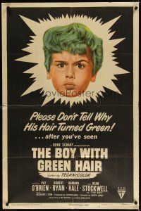 7d167 BOY WITH GREEN HAIR 1sh '48 huge headshot of Dean Stockwell, a kid who wants to end war!