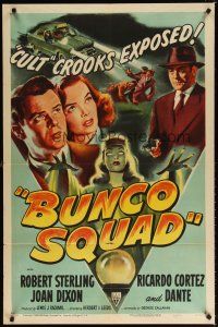 7d170 BUNCO SQUAD style A 1sh '50 unmasking the phoney spiritualist cult ring, great film noir art!
