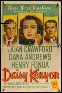 7d117 DAISY KENYON 1sh '47 Joan Crawford, Henry Fonda, Dana Andrews, directed by Otto Preminger!