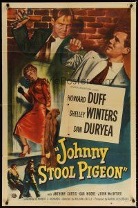 7d133 JOHNNY STOOL PIGEON 1sh '49 Howard Duff & sexy Shelley Winters, directed by William Castle!