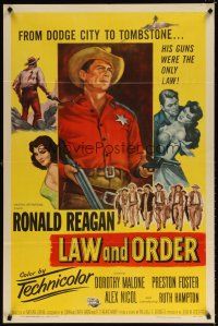7d134 LAW & ORDER 1sh '53 Ronald Reagan, Dorothy Malone, from Dodge City to Tombstone!