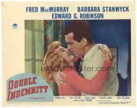 7d321 DOUBLE INDEMNITY LC #4 '44 Billy Wilder, c/u Fred MacMurray about to kiss Barbara Stanwyck!
