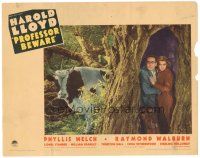 7d346 PROFESSOR BEWARE LC '38 Harold Lloyd & Phillys Welch hide from bull inside tree!