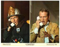 7d371 TOWERING INFERNO color 11x14 '74 best split image of firefighter Steve McQueen & Paul Newman!