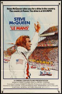 7d135 LE MANS 1sh '71 best Tom Jung artwork of race car driver Steve McQueen waving at fans!